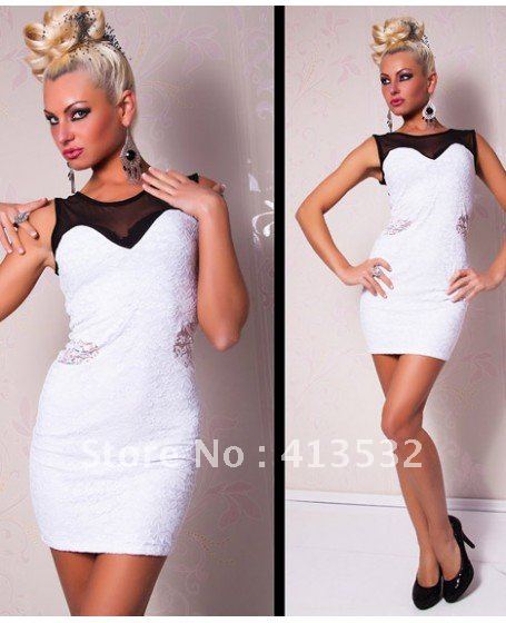 White Mini Dress Women Clubwear with Sleeveless style -56144