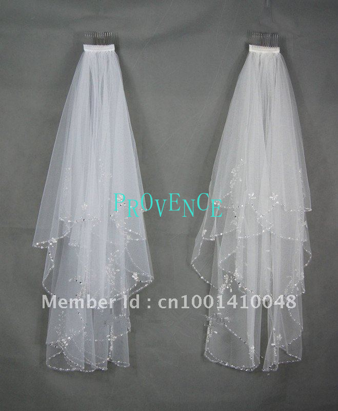 White Multi-Layer Bead Edge tuck comb Beaded Bridal Veils 1888