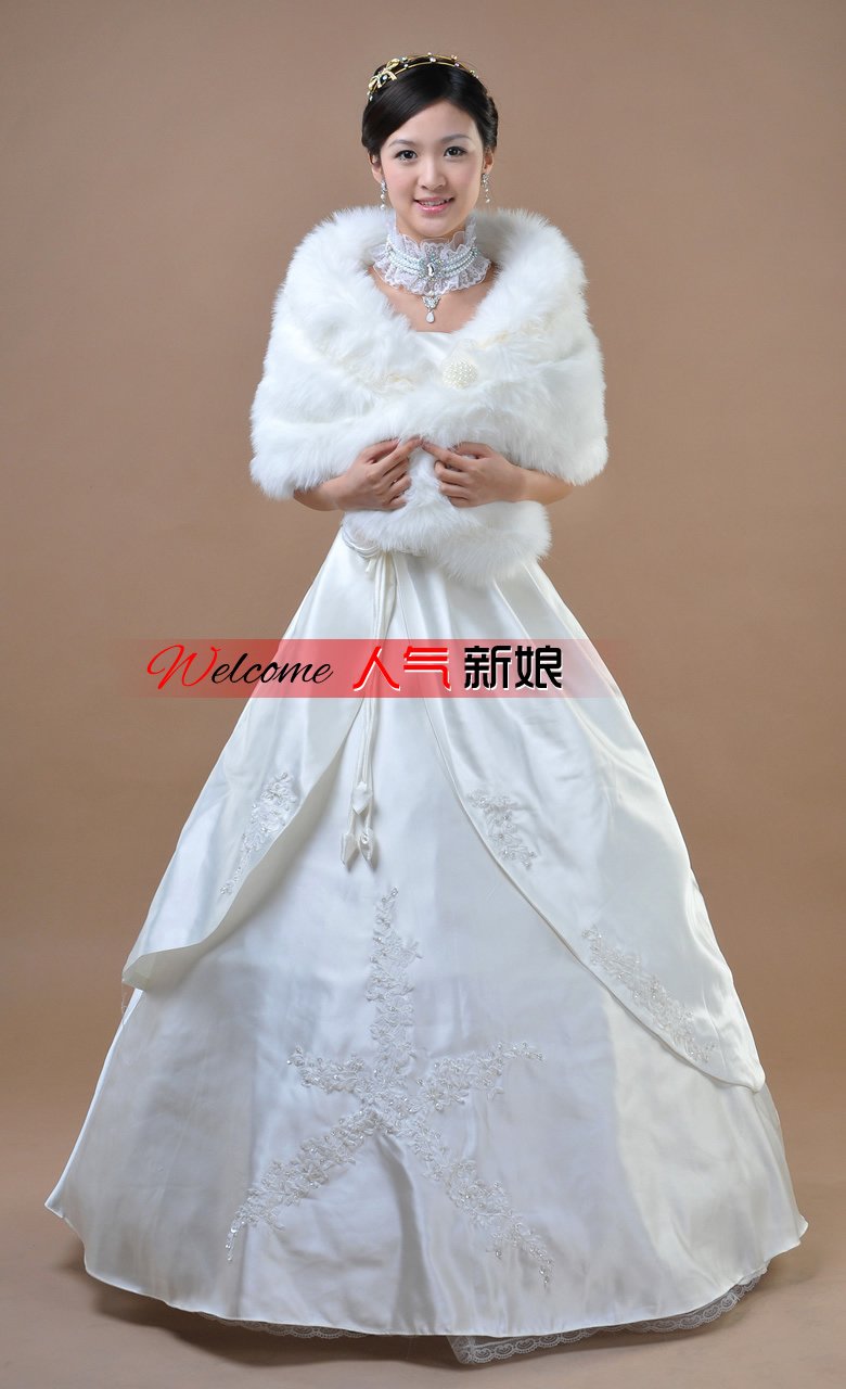 White New Fashion Thickened Wool Bridal Wraps Royal Style