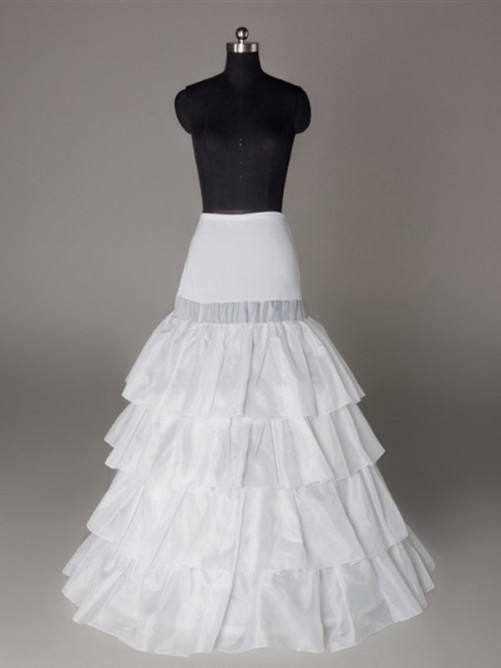 White Nylon 2-Hoop 4-Tier Floor Length Ruffle Wedding Petticoats