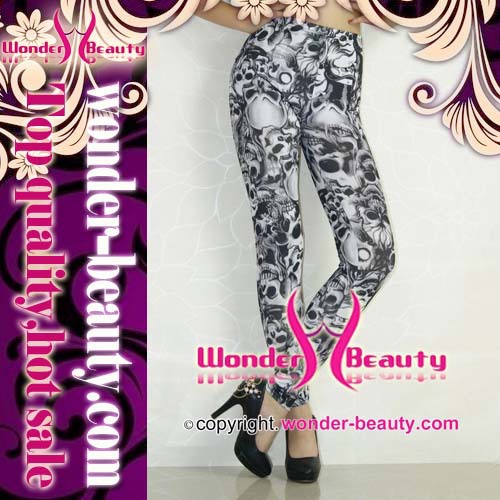 White pattern leather fashion leggings free shipping