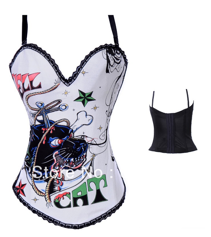 White Print Lion Sexy Corsets & Bustiers Size S M L XL 2XL