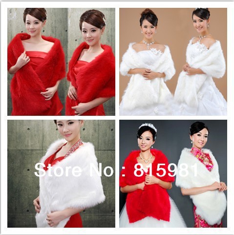 White Red Long Faux Fur Bolero Winter Wam Bridal Scarf/Cape Wedding Jacket/Bolero Bridal Wraps Dress Accessory Free Size