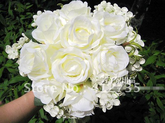 White Rose Cloves Bride Wedding Bouquet ,Decorative Flowers With Ribbons