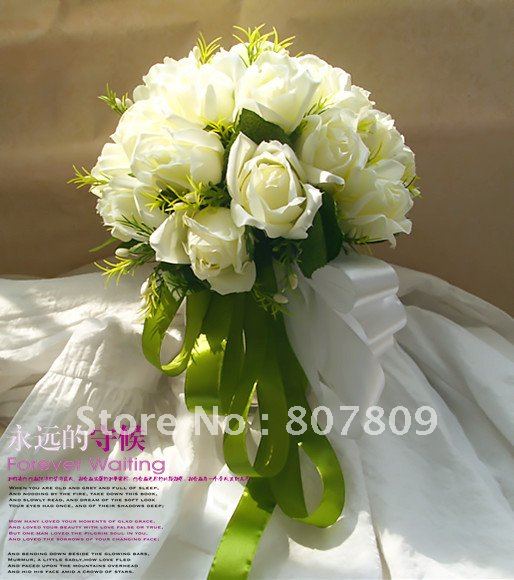 white rose fake /  artificial bride bouquet for wedding free shipping