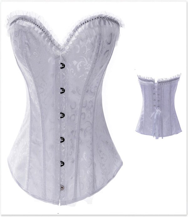 White Sexy fashion corset Brocade Pattern Overbust Freeshipping Wholesale and retail - 2801white