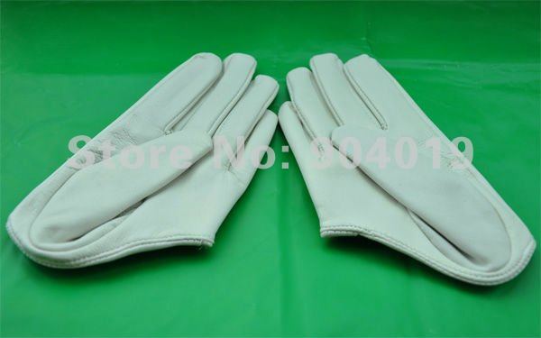 White Sexy Lady 5 Fingers Half Palm Genuine Leather Gloves Size L