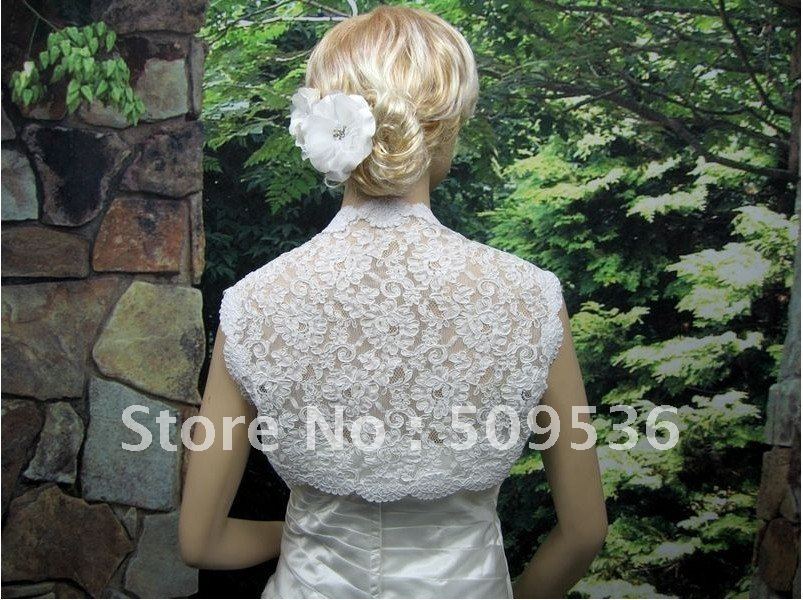 White sleeveless alencon lace bolero jacket shrug Size:S,M,L,XL