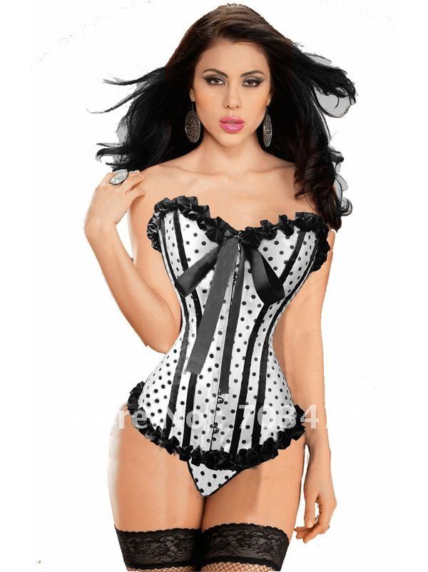 White steel boned corset strapless overbust corset with G-string free shipping  wholesale and retailer high quality