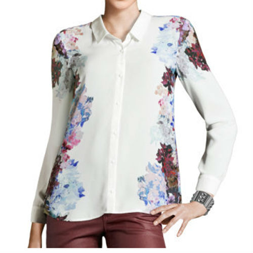WHITE VINTAGE FLORAL LONG SLEEVE LAPEL Blouses 3711