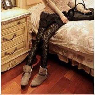 whole sale 2013 spring and summer fashion elegant women's faux leather lace cutout legging women's trousers free shipping