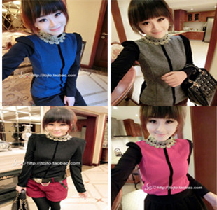 WHOLE SALE Spring clothes 2013 mushroom crochet gem stand collar fashion colorant match sweater women's FREE SHIPPING