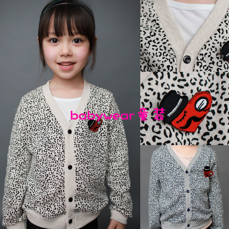 WHOLE SALE Spring girls clothing all-match fashion leopard print cardigan outerwear heart brooch FREE SHIPPING