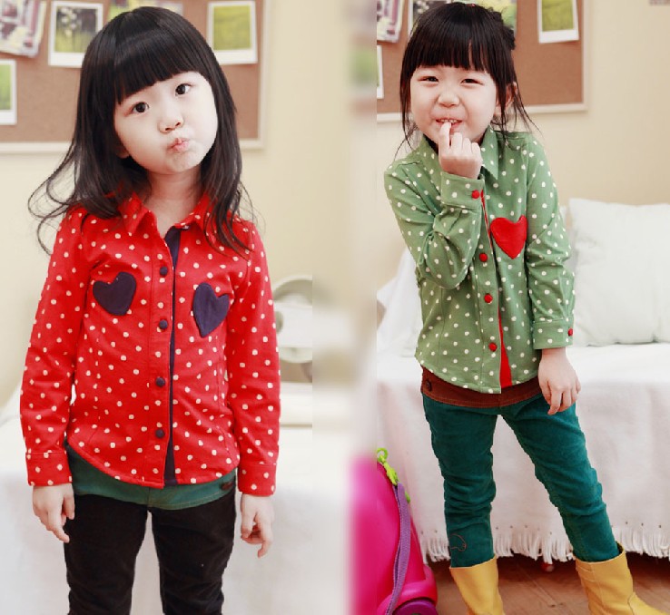 Wholesal free shipping 4pcs/lot Korean version  spring girls love cotton dense root the hit color long-sleeved shirt 3703