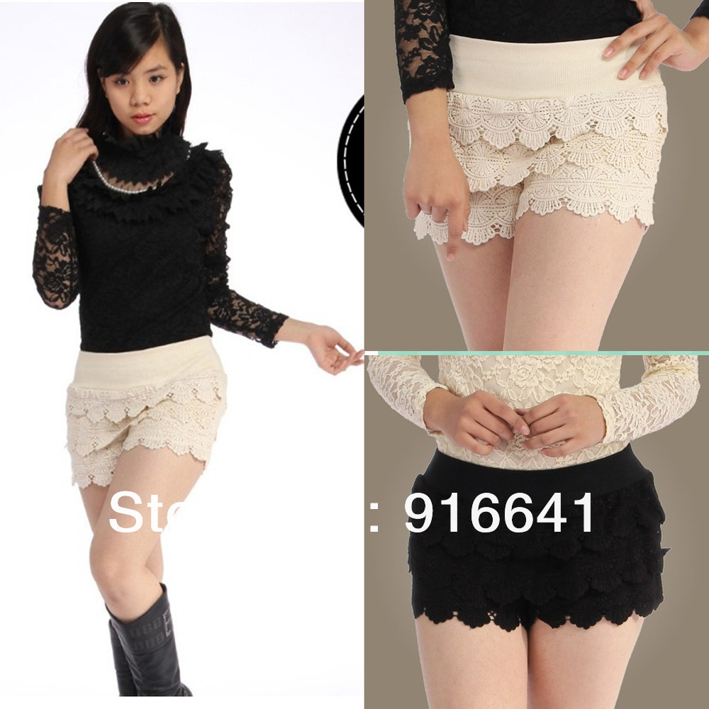 Wholesale 10pc  Womens Tiered Girdle Waistband Lace Flower Knit Crochet Mini Shorts Pants