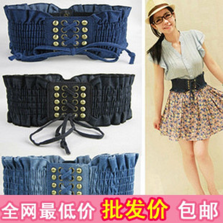 wholesale 10pcs/lot 2352 hot-selling vintage denim rivet gas hole belt elastic bandage style wide cummerbund