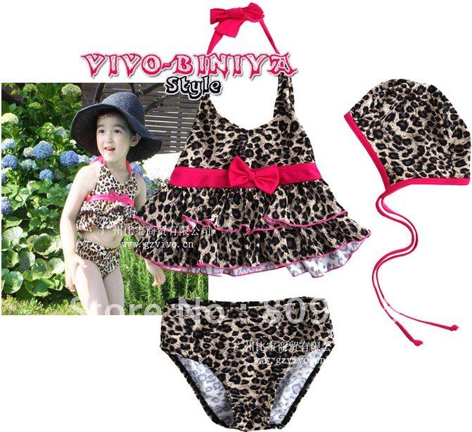 Wholesale - 10pcs/lot Baby girl 3pcs/suit leopard Swimwear Zebra grain swimwear girls swimsuit swim pool