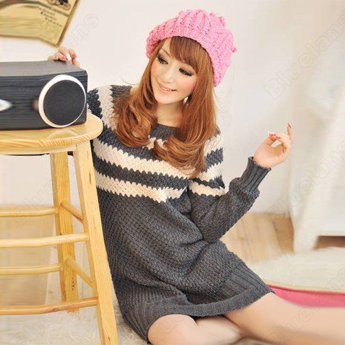 Wholesale 10pcs/lot Christmas Gifts Vintage Womens Pineapple Pin Striped Sweater Coat Long Tops Mini Dress 31201