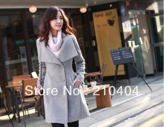 Wholesale 10pcs via DHL Fashion Women Single-breasted Slim fit Woolen Winter Long Coat Outwear