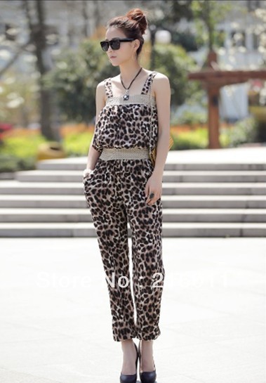 Wholesale 10PCS Woman's Leopard Sleeveless Catsuit Jumpsuit Free DHL Shipping