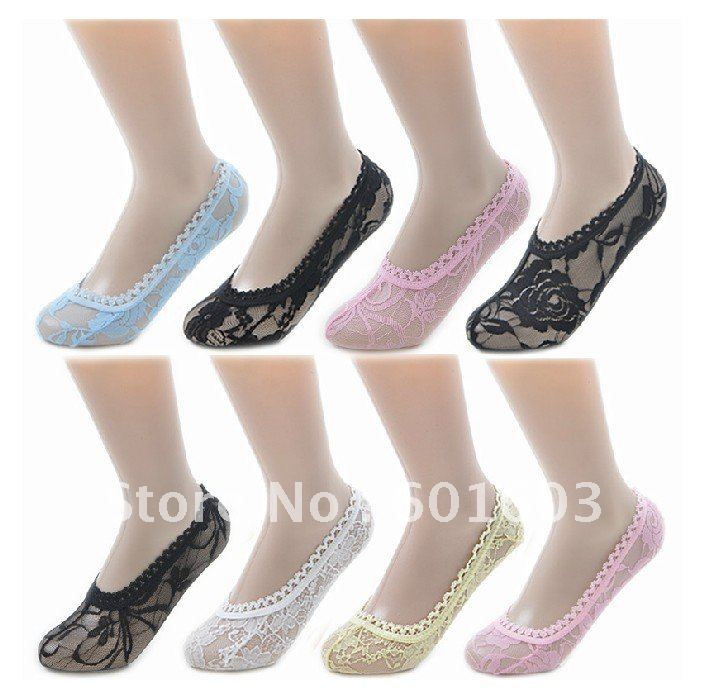 wholesale 12 pairs/lot hotselling lace socks 14 colors female essential ultra-thin stealth lace invisible short boart socks