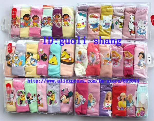 Wholesale 120pcs Multicolor mixed  Children's Girls Cotton Underwear Panties (20 bags)