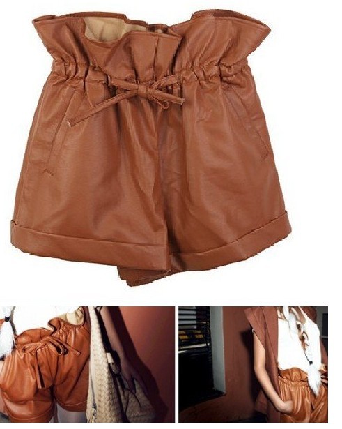 wholesale 12pc brown adjust women Leather Like Shorts Pants Size M free shipping