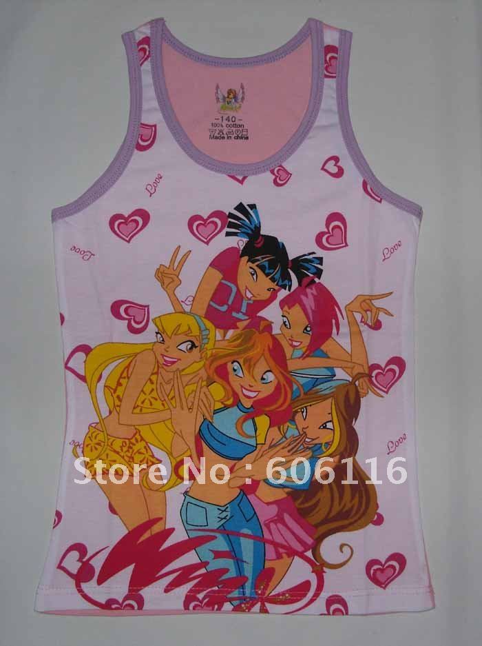 Wholesale (12pcs/lot) children cotton cartoon WINX vest / waist / tank top Mixing 4 sizes free shipment HS-GV-WX-P