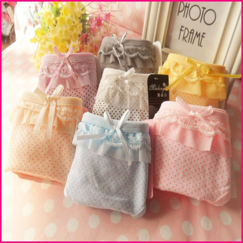 Wholesale 12pcs/lot women's high quality cotton underpants ladies' dot cute briefs free&drop shipping