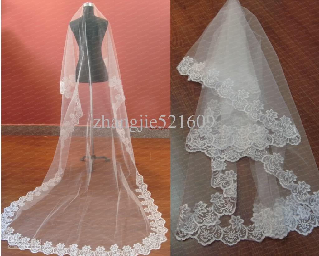 Wholesale - 1T ivory /white tulle big lace CATHEDRAL LACE MANTILLA WEDDING VEIL 3M Bridal Accessories veils D545