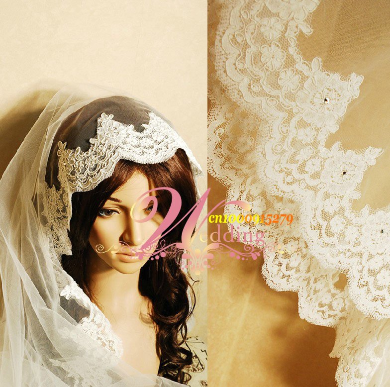Wholesale - 1T white Cathedral Lace MantIlla Wedding Veils Bridal 3M Bridal Accessories