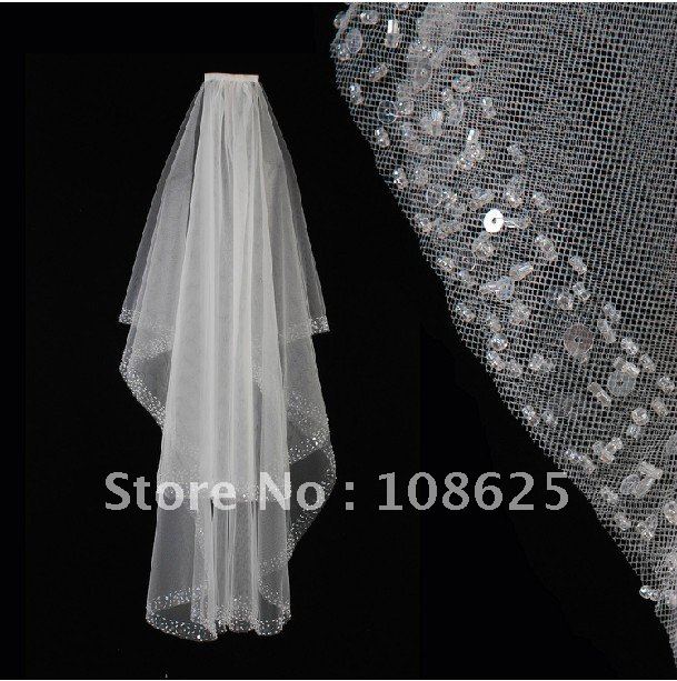 Wholesale 2 layer 70 cm / 90 cm beading edge wedding  bridal Veil  Fingertip length