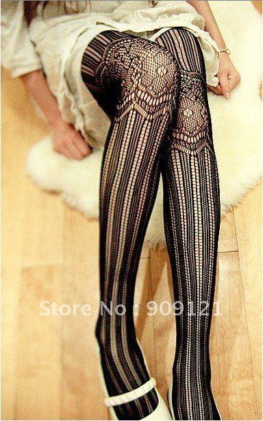 Wholesale ! 20 pcs/lot Sexy SEAMLESS 2-Motif Pattern Black Lace Tight Pantyhose Sinfully Seductive Very Thin, Sery Stretchy