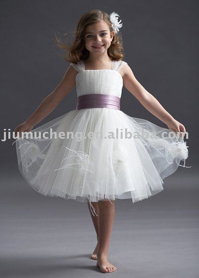 Wholesale 2011 Hot Sale Beautiful White Knee Length Tulle Flower Girl Dress