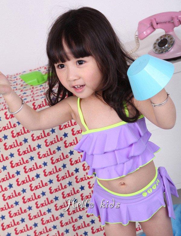Wholesale - 2012 Baby Girl Purple Swimming Suit Two-Piece Bikini Swimwear Age:3-7Y Sample Supported