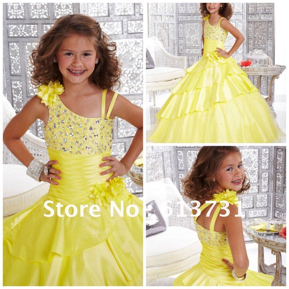 Wholesale 2012 Cheap Beaded Yellow Little Ball Gown Long Pageant Dresses For Girls FG009