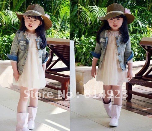 Wholesale 2012 DIY childrens clothes girls coat autumn Korean temperament handmade beaded denim jacket