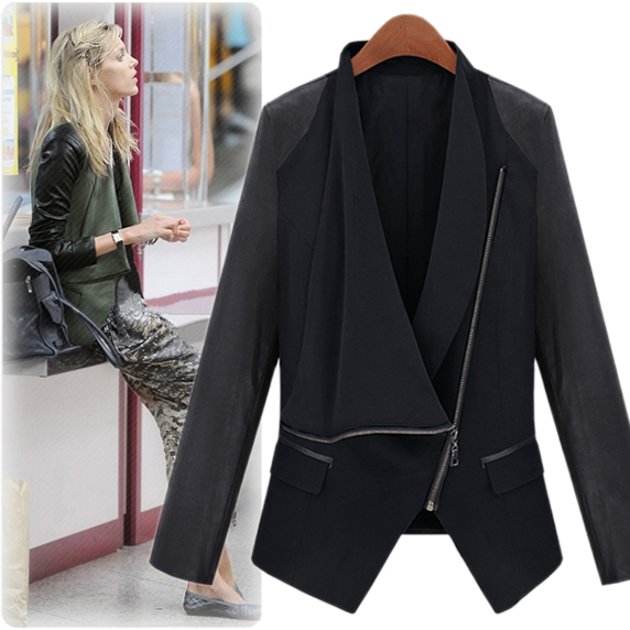 Wholesale 2012 fashion cool autumn and winter slanting lapel zipper motorcycle slim patchwork tencel leather clothing