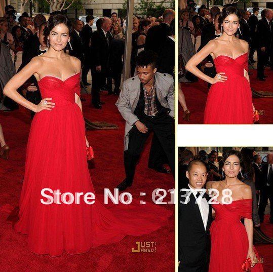 Wholesale - 2012 Fashion Evening dresses Sweetheart Ruched Red Tulle Long Celebrity Dresses EWL205