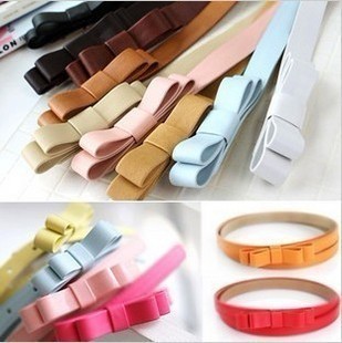 Wholesale 2012 Fashion Faux Leather Women Belt With Double Bow Knot Buckle Belt Original Supply Free Shiping