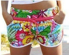 Wholesale 2012  HOT  Sun flower, red belt . high fashion  beach shorts for women,Hawaii shorts lady swimming trunks