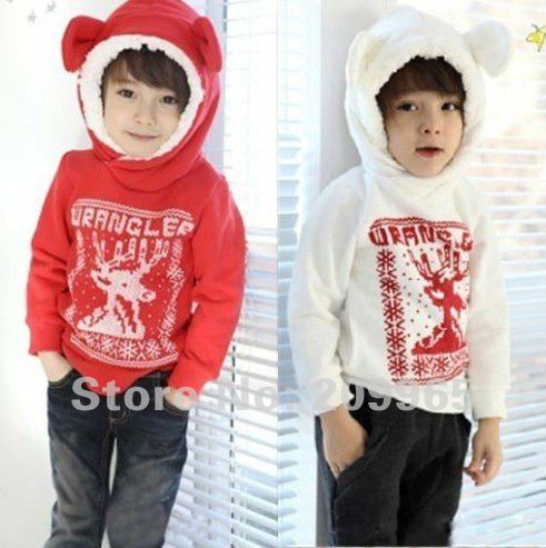 Wholesale 2012 New Arrival Red Christmas Costume Autumn Winter Boys Hoodies Sweatshirts Baby Hoody Kids Sweater, Free Shipping!