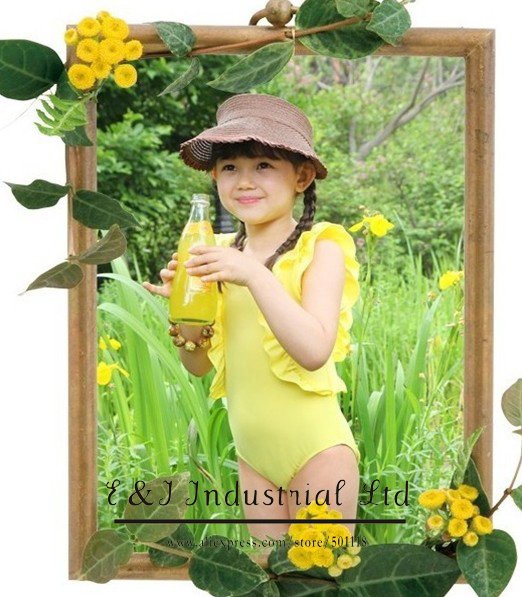 Wholesale - 2012 New Arrive Girl Fashion Yellow Swimwear One-PIece Bathing Suit Age:3-7Y Sampel Supported