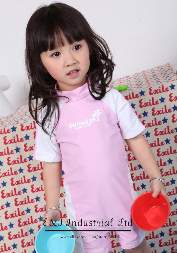 Wholesale - 2012 NEW ARRIVE Kids Girl One-piee Pink Swimwear Size:4-6-8-10-12T.5 pcs/lot Baby Swimsuit Clothes