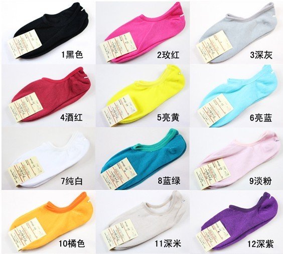 Wholesale 2012 New Arrivel Women Candy Color Shallow Mouth Invisible Sock Slippers SOX Fit For 34-39 Yards Free Shipping