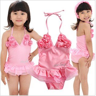 Wholesale - 2012 NEW Baby Girl PINK Swimsuit Kids Swimwear Girl Bathing Suit 5/Size 5pcs/1lot