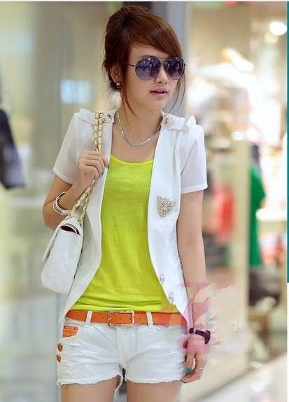 Wholesale 2012 New Fashion Candy Color Women Patchwork Shorts Skinny Denim Shorts