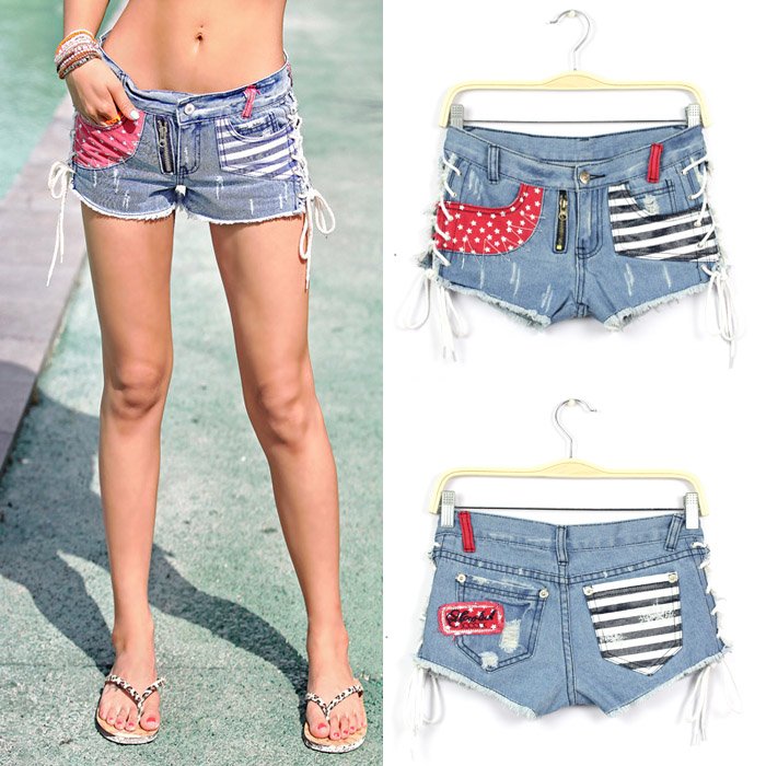 Wholesale 2012 New Fashion Women Jeans Shorts Hollow Out Printed Denim Short Pants