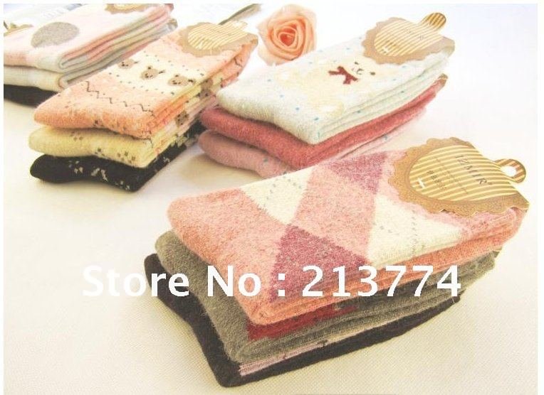 wholesale 2012 new high quality female cute rabbit wool socks for autumn winter warm socks mix design 30pcs/lot free shipping