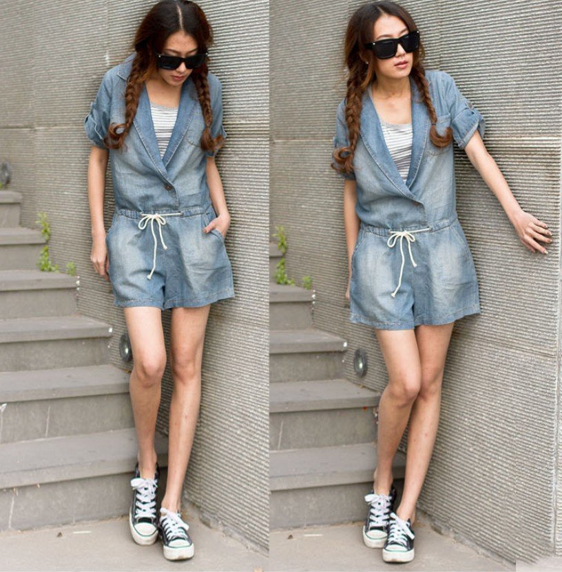 wholesale 2012 new overalls  loose Korea lapel Drawstring sleeve piece shorts  free shipping